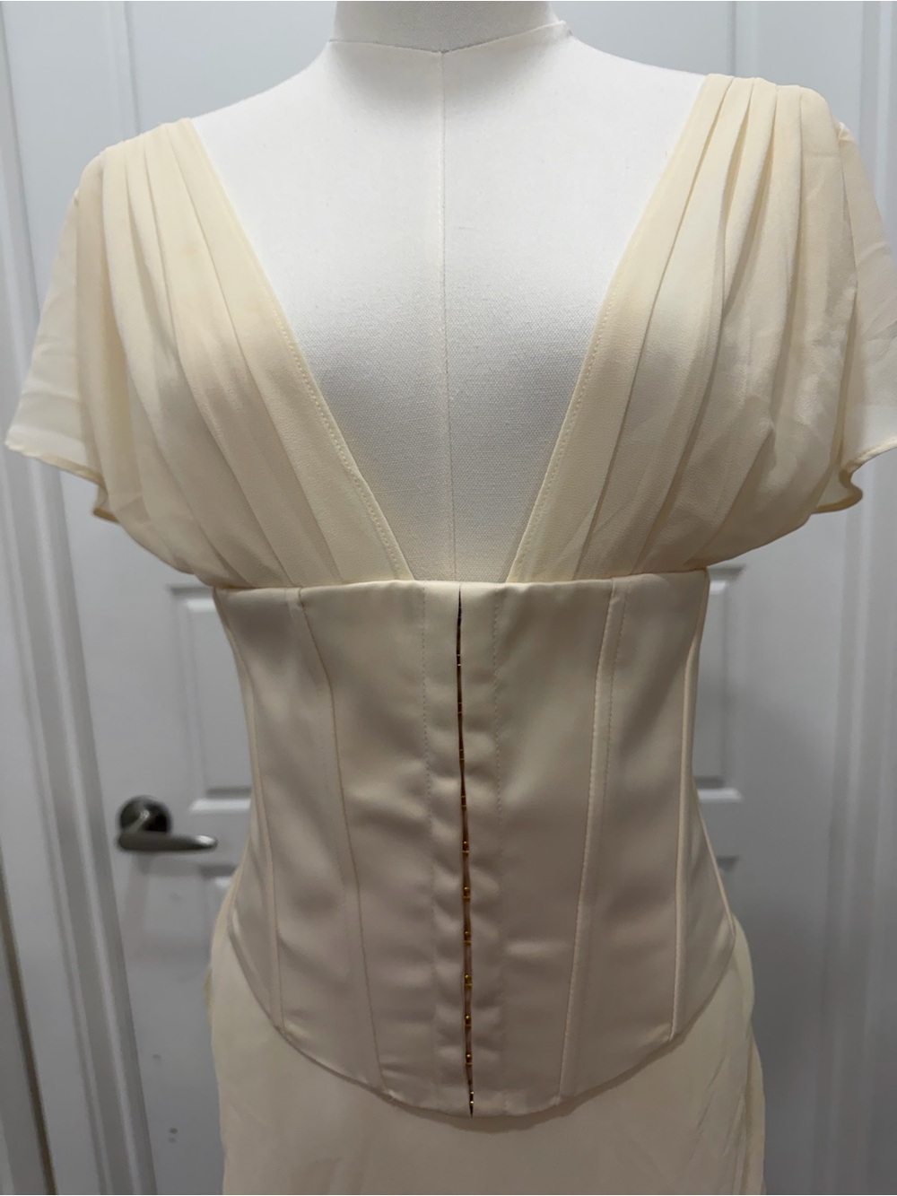 Oh Polly Cerise - Draped Corset Dress Cream Mini Dress - Picture 4 of 8